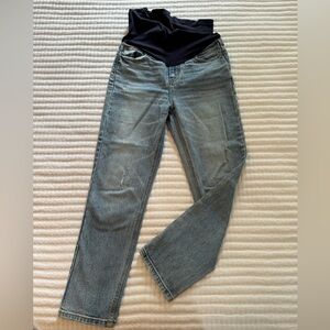 Pink Blush- Blue Distressed Straight Leg Maternity Jeans — Size 26